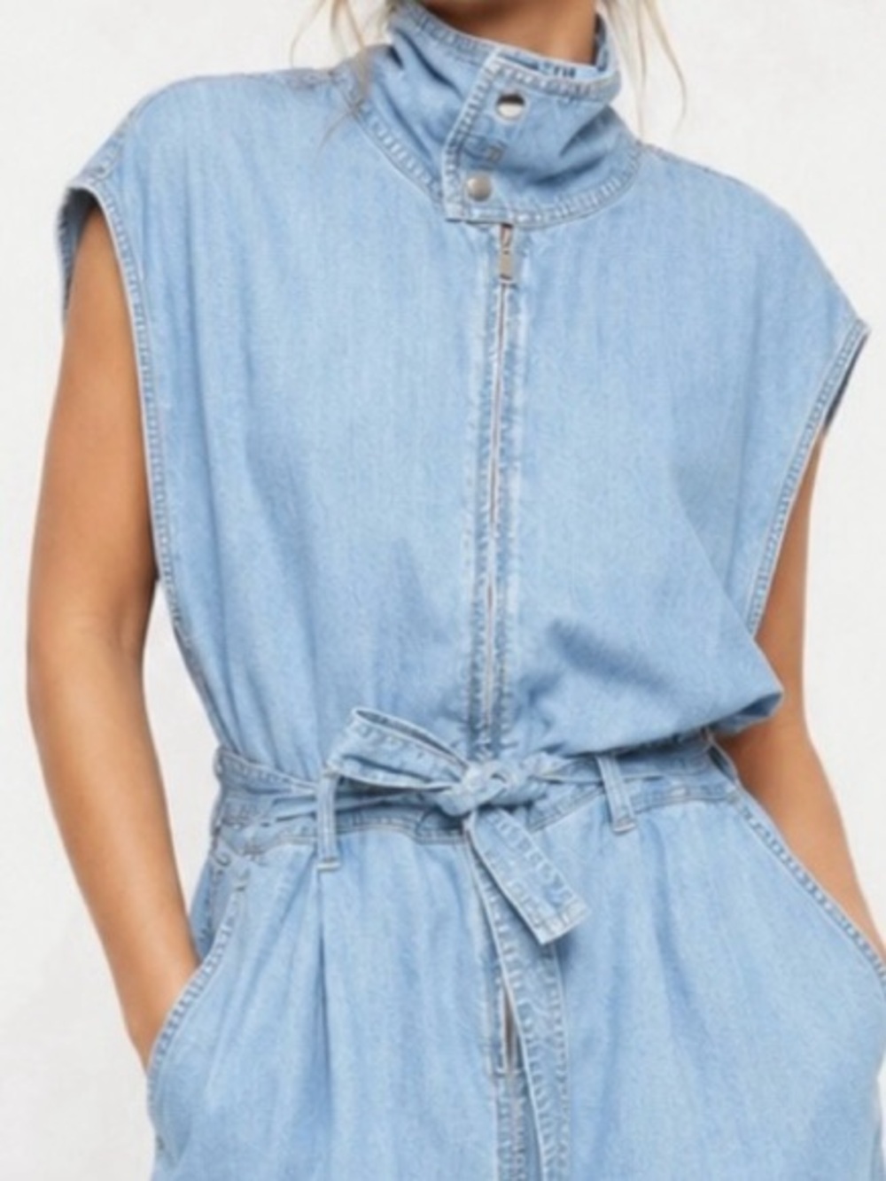 Diesel  over size  Blue Denim Shorts Romper with Tie Waist
